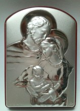 Cadeau baptême Sainte Famille métal argenté embossé